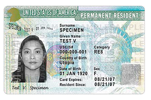 image of a US green card example